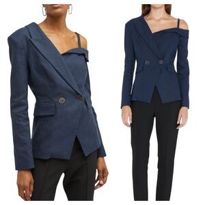 Veronica Beard Navy Off-Shoulder Asymmetrical Blazer Size 10